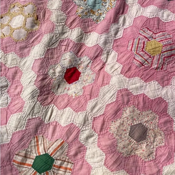 Vintage Grandmas Flower Garden 1940s Patchwork Tattered Farmhouse Toile Backing - Picture 9 of 10